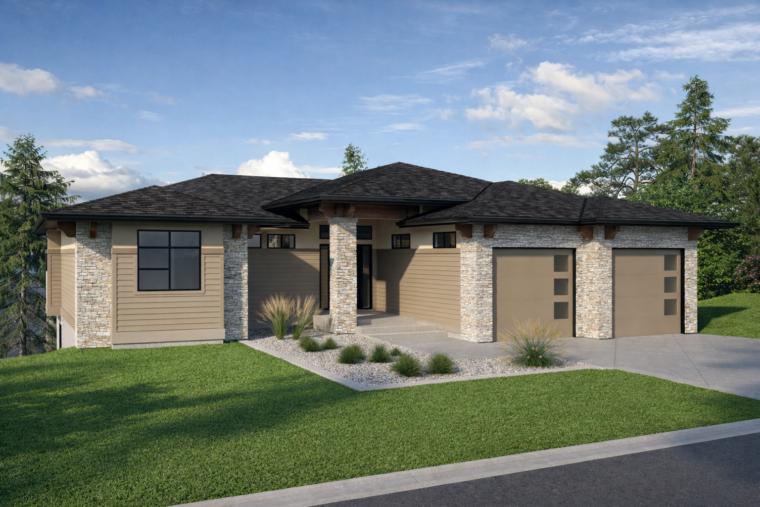 1-2-686 house plan – front rendering