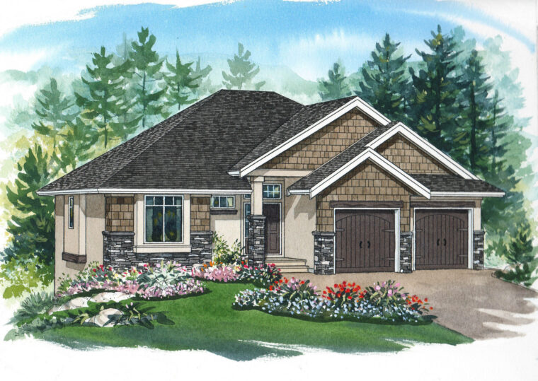 1-2-665 house plan – front rendering