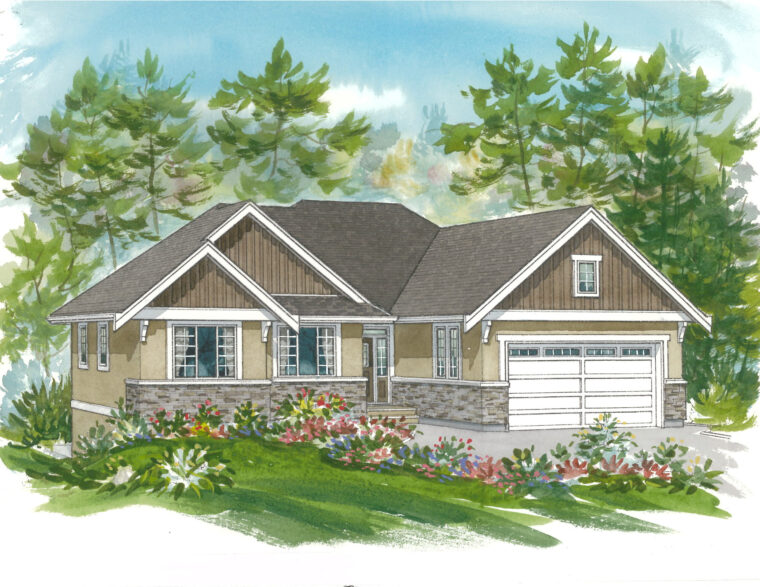 1-3-648 house plan – front rendering