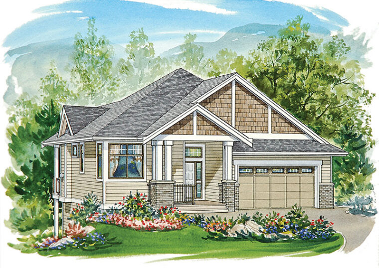 1-2-647 house plan – front rendering
