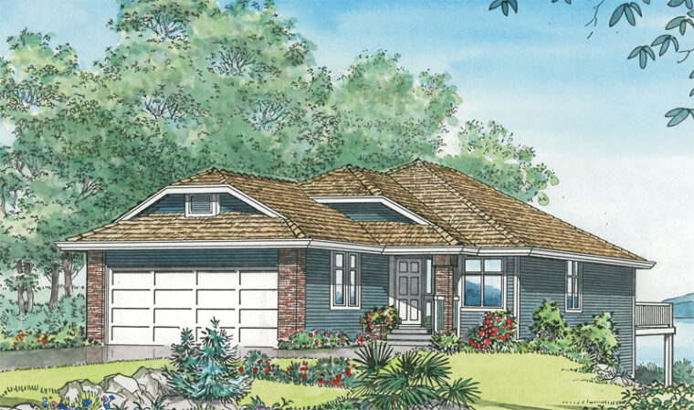 1-3-455 house plan – front rendering