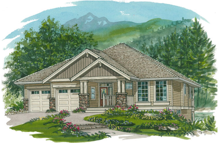 1-2-589B house plan – front rendering