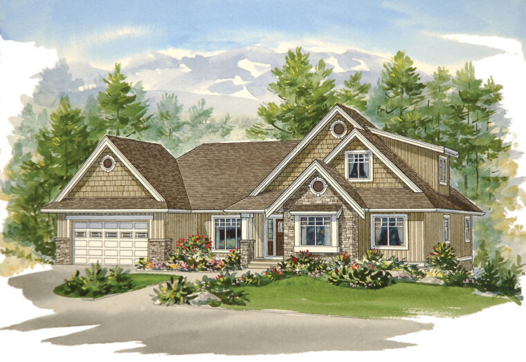 1-3-654 house plan – front rendering